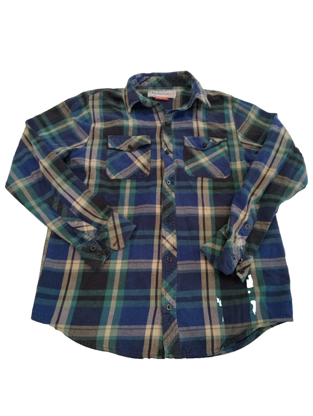Empyre Surplus Co Flannel Shirt Mens Medium Green Blue Plaid Dual Pocket M